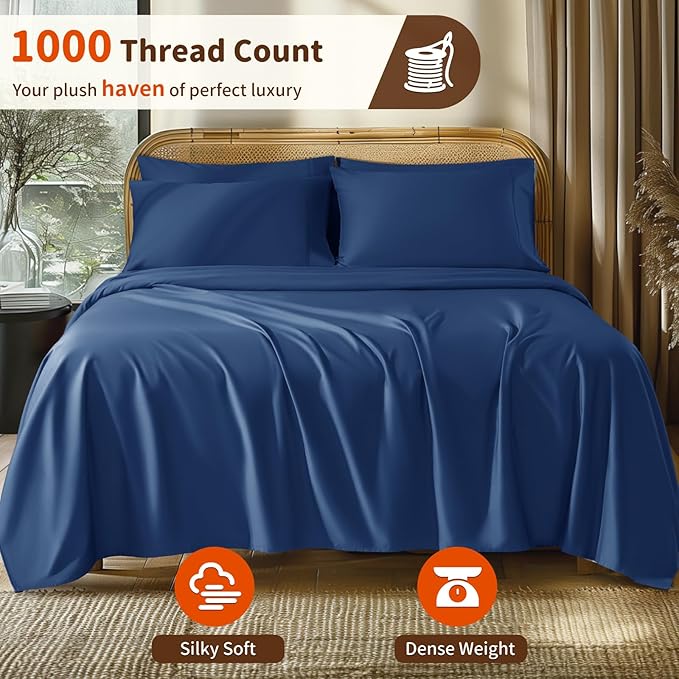 LBRO2M 1000 Thread Count 100% Egyptian Cotton Sheets Set 6 Piece Sets - Image 2