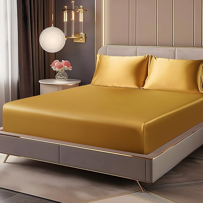 BEDELITE Satin Fitted Sheet and Pillowcases Set, Luxury Soft Similar to Silk by BEDELITE