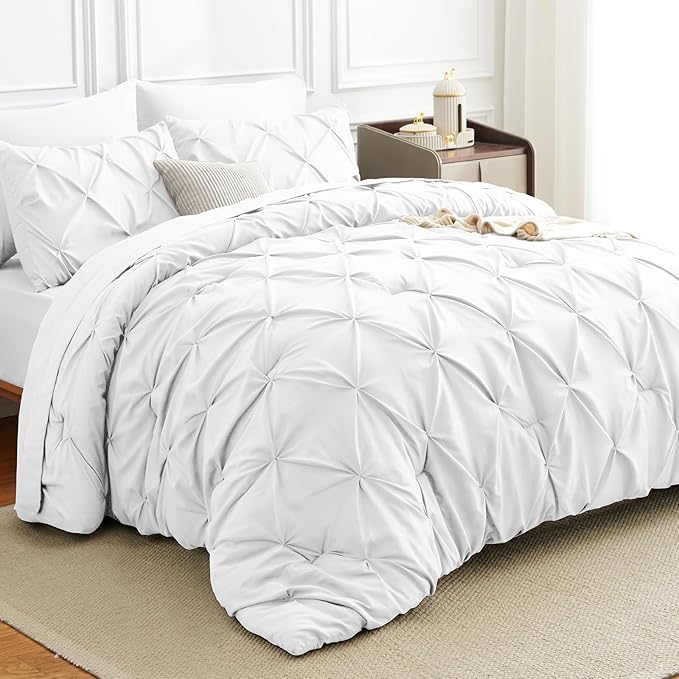 HIMEET Pintuck Bed in a Bag, 7 Pieces California King Comforter Set White by Unknown