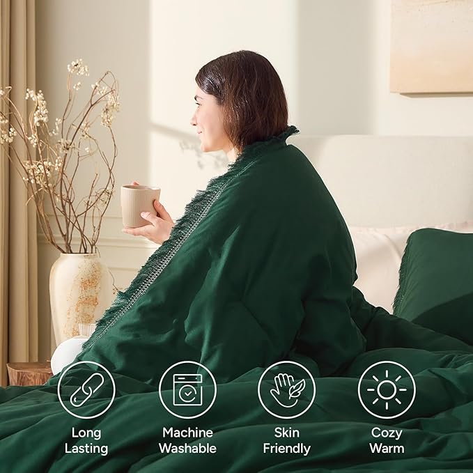 Andency Dark Emerald Green Comforter Set California King, Cal King Boho - Image 4