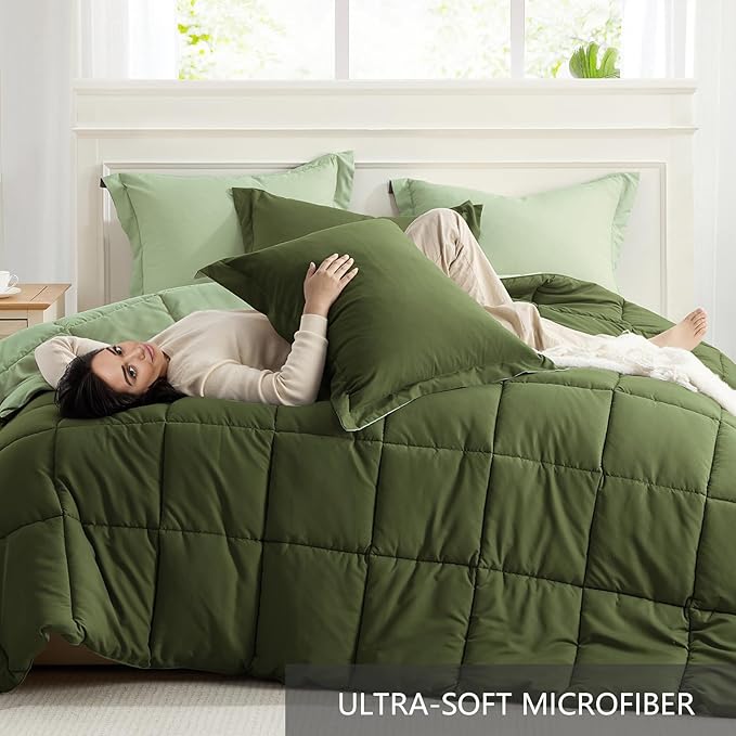 Homelike Moment Twin Comforter Set Olive Green, Lightweight Comforter Twin Size - Image 5