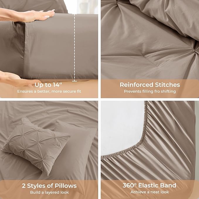 Sasttie Queen Comforter Set, 7-Piece Bed in a Bag, Pintuck Bedding Sets - Image 5