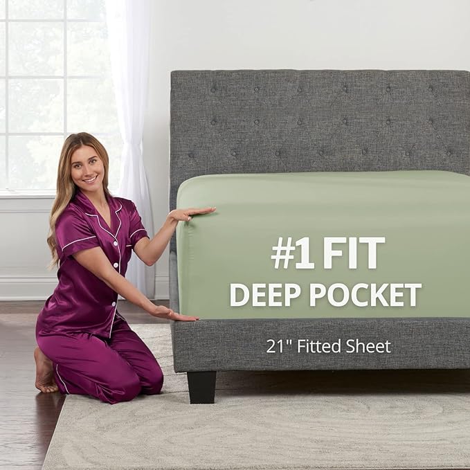 XL Twin Sheets Deep Pockets Fitted – Twin XL Fitted Sheets Only – 21” Fitted by DeaLuxeBedding