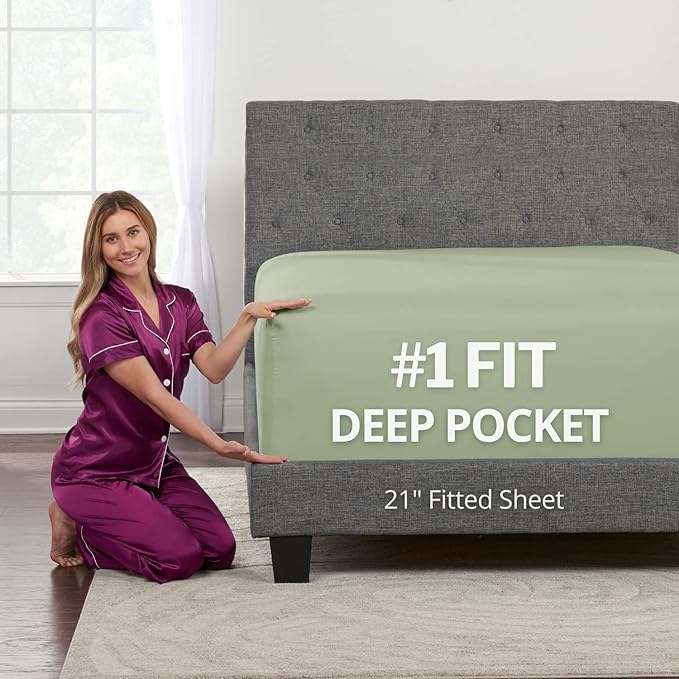 Queen Fitted Sheet Only Deep–Pocket – Extra Deep Pocket Queen Fitted Sheet – by DeaLuxeBedding