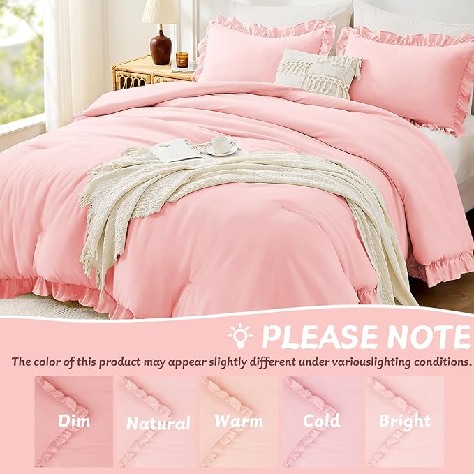 FUANNA Twin Comforter Set Pink, 2 Pieces Ruffle Twin Bed Set, Fluffy Twin - Image 6