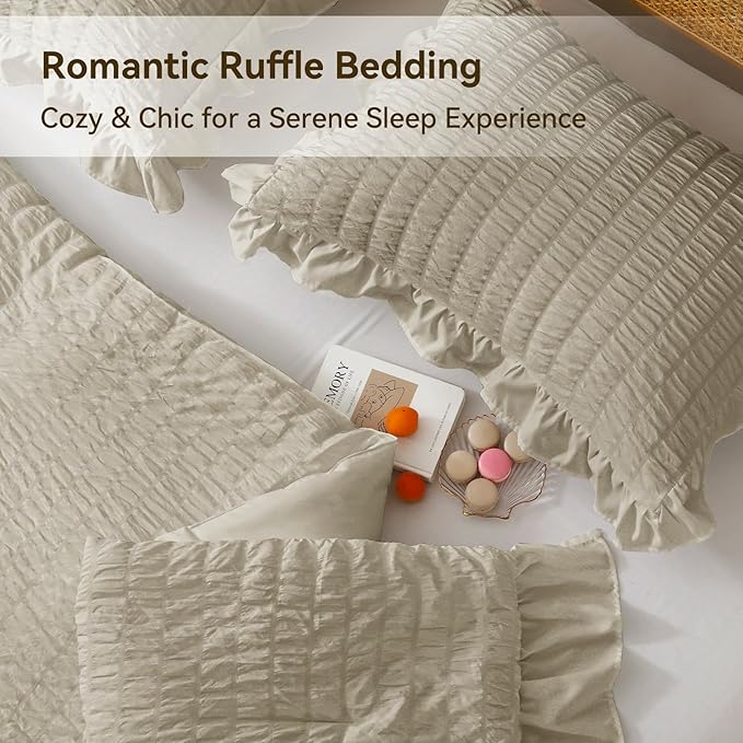 JOLLYVOGUE Queen Comforter Set, 3 Pieces Linen Seersucker Comforters Queen Size - Image 4