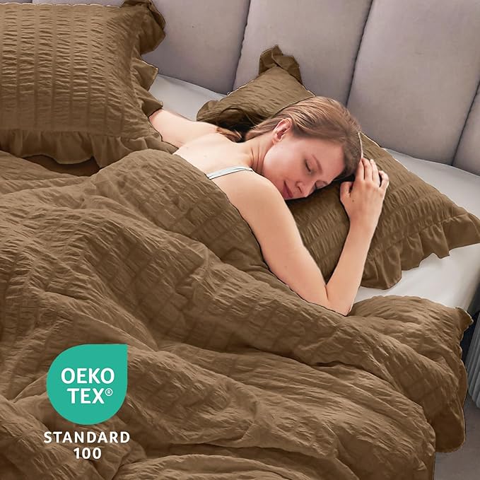 JOLLYVOGUE Full Size Comforter, 3 Pieces Oak Brown Seersucker Lightweight Full - Image 6