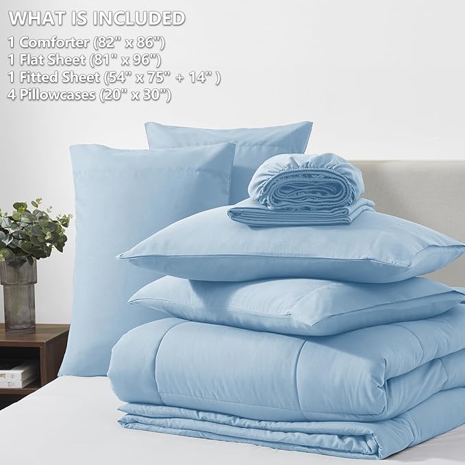 CozyLux Full Size Comforter Set Baby Blue, 7 Pieces Bed in a Bag, All Season - Image 6
