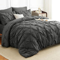 HIMEET Pintuck Bed in a Bag, 7 Pieces Queen Size Comforter Set Dark Grey by Unknown