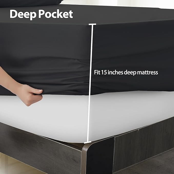 Twin Size Fitted Sheet Only Black, 100% Egyptian Cotton 600 Thread Count - Image 6