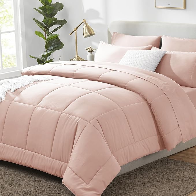 CozyLux Full Size Comforter Sets Blush Pink, 7 Pieces Bed in a Bag, All Season by CozyLux
