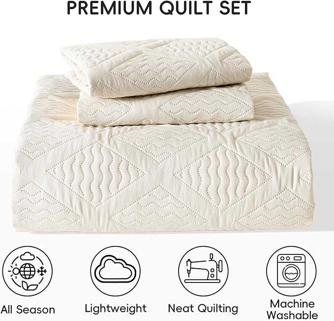 Yiran California King Size Beige Quilt Set Lightweight Oversized Bedspread - Image 8