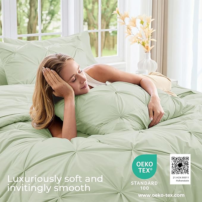 Sasttie California King Comforter Set, 7-Piece Bed in a Bag, Pintuck Bedding - Image 3