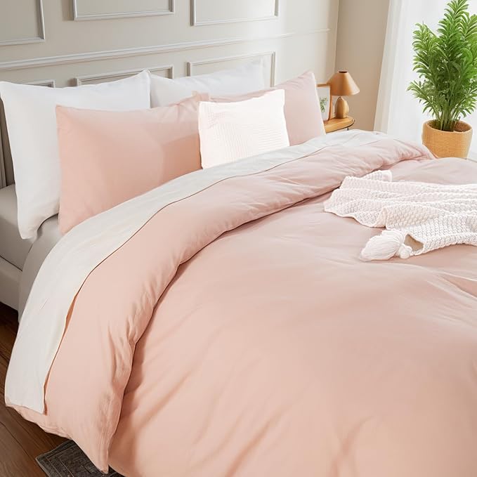 NEXHOME PRO Duvet Cover Set 100% Washed Cotton Full Size Linen Feel Textured - Image 5