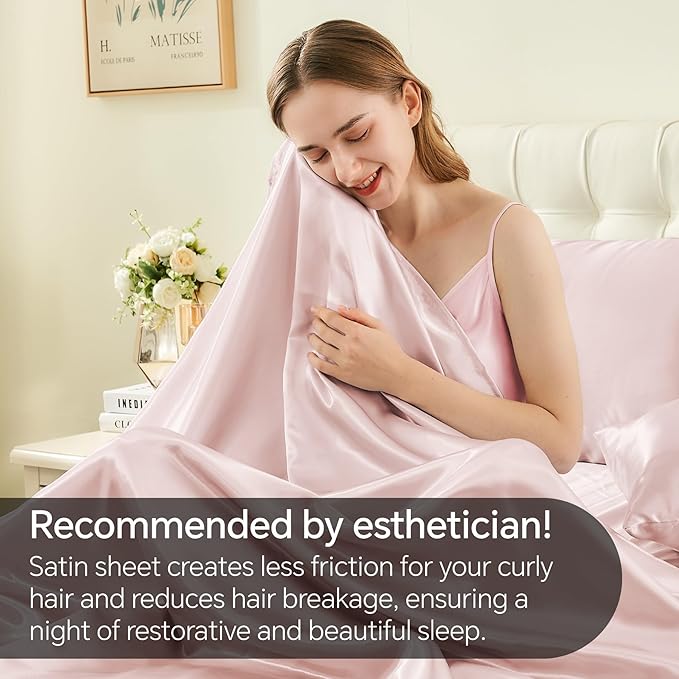 BEDELITE Satin Sheets Twin Size Bed Set, Luxury Soft Pink Silky Sheets - Image 4