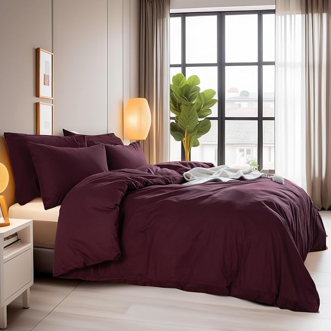 NEXHOME PRO Duvet Cover Set Queen Size Linen Look Textured 100% Washed Cotton - Image 3