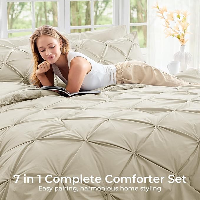 Sasttie Full Size Comforter Set, 7-Piece Bed in a Bag Double, Pintuck Bedding - Image 6