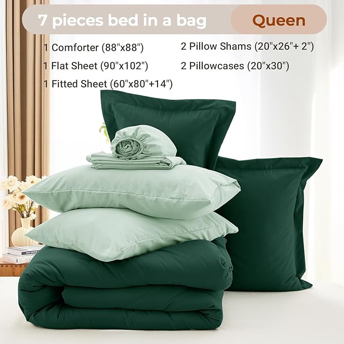 MUXHOMO 7 Pieces Queen Comforter Set, Soft Bed in a Bag Queen Size, All Season - Image 4