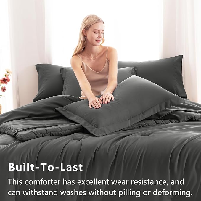 CozyLux Twin XL Comforter Set Dark Grey, 5 Pieces Bed in a Bag Twin Extra Long - Image 3