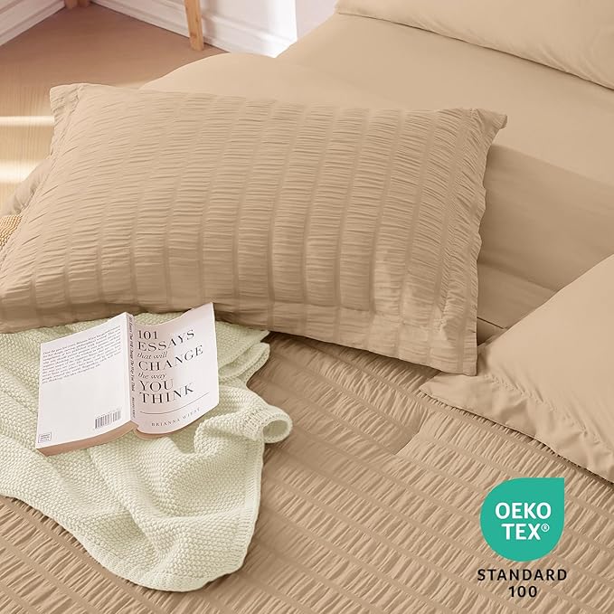 MUXHOMO 5 Pieces Twin Comforter Set, Seersucker Bed in a Bag Twin Size - Image 8