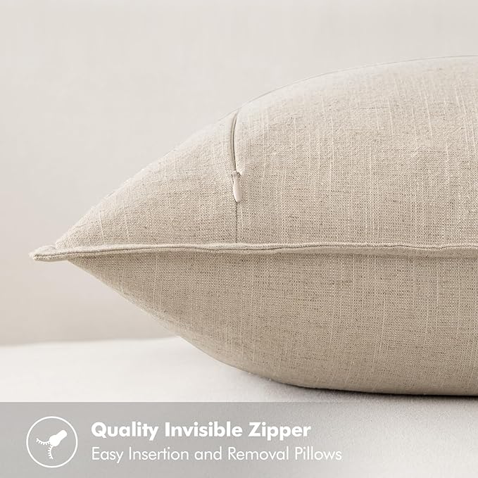 MIULEE Decorative Linen Euro Sham Pillow Covers 22x22 Inch Natural Beige Boho - Image 3