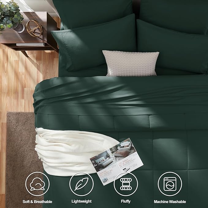 CozyLux Queen Comforter Set Forest Green, 7 Pieces Bed in a Bag, All Season - Image 2