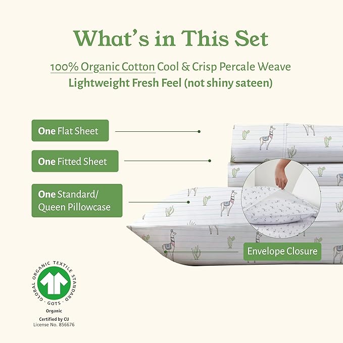 California Design Den Printed Twin Sheet Set Cotton, 100% Organic Cotton - Image 4