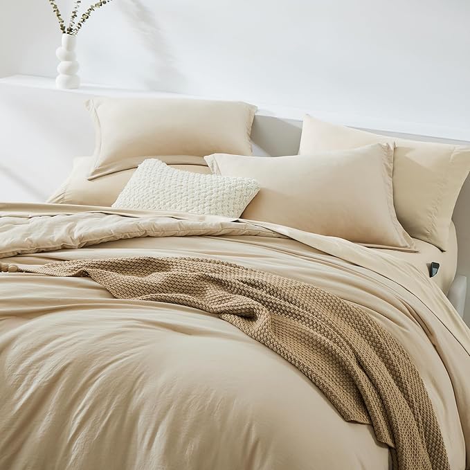 WRENSONGE Super King Size Comforter Set- 7 Pieces Beige Bed in a Bag Super King - Image 3