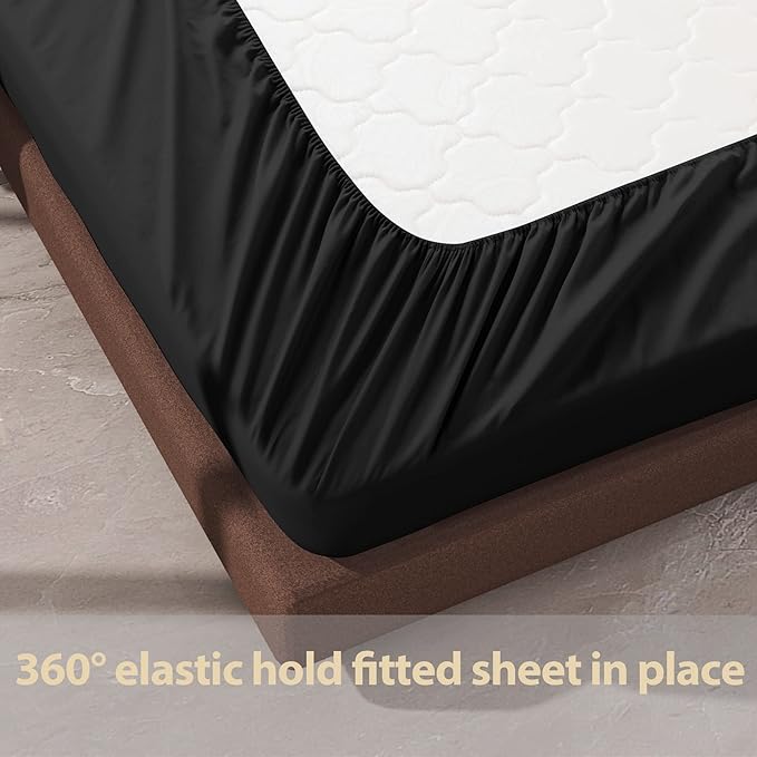 100% Egyptian Cotton Fitted Sheet Full Size Black, 600 Thread Count, 8-16" Deep - Image 6