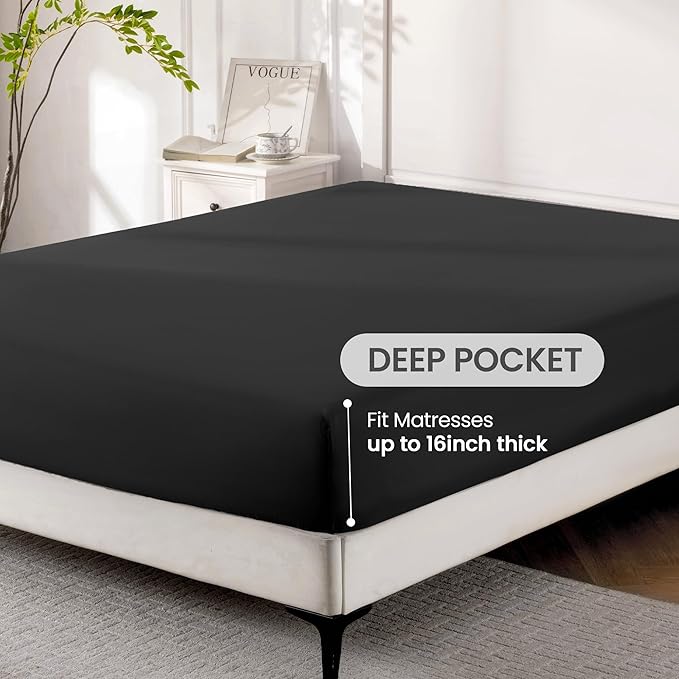 ROSE&RISY Black Twin Sheet Set, 3 Pieces Soft Bedding Queen Sheet Set, - Image 4