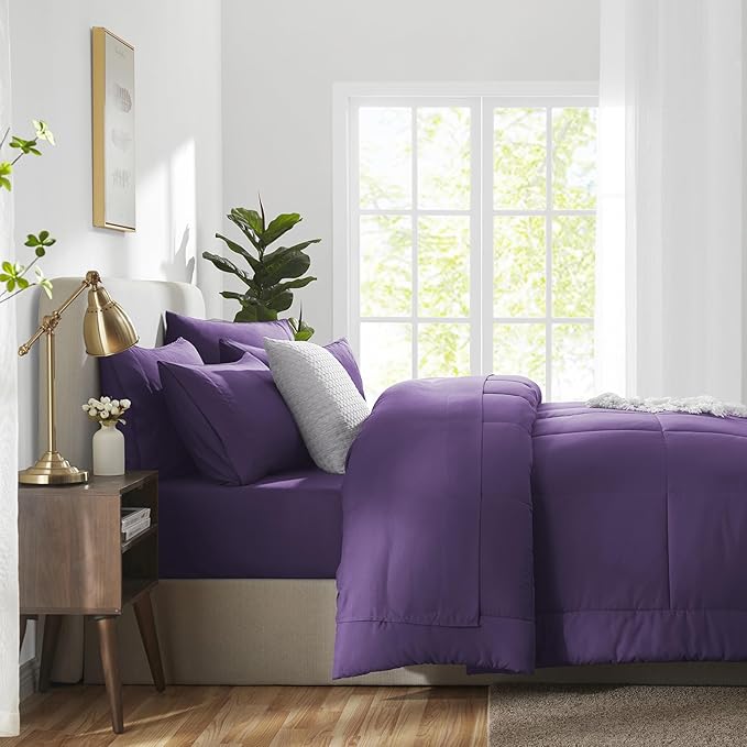 CozyLux Full Size Comforter Sets Purple, 7 Pieces Bed in a Bag, All Season - Image 9