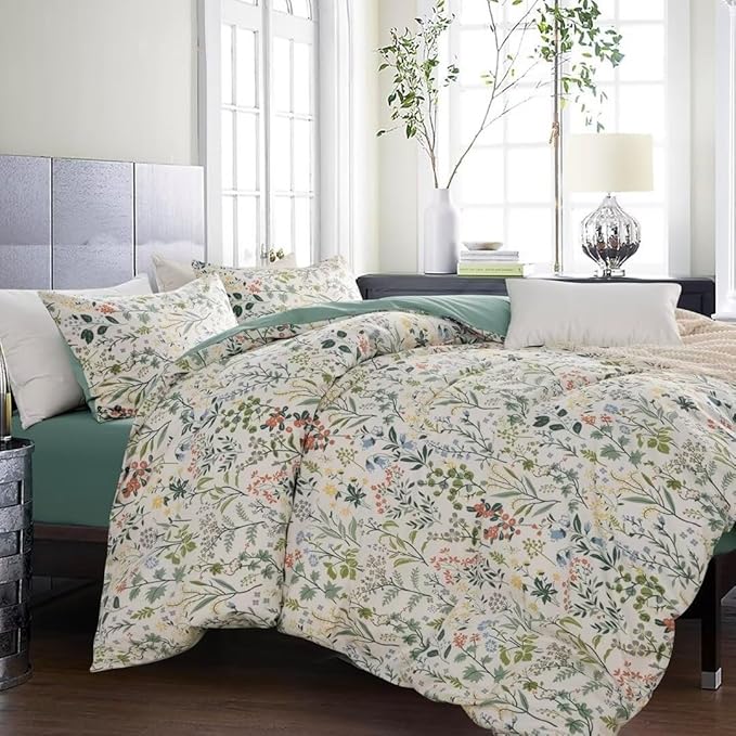 MKXI Wildflower Duvet Cover Set Sage Green Spring Floral Bedding Set Rustic - Image 6