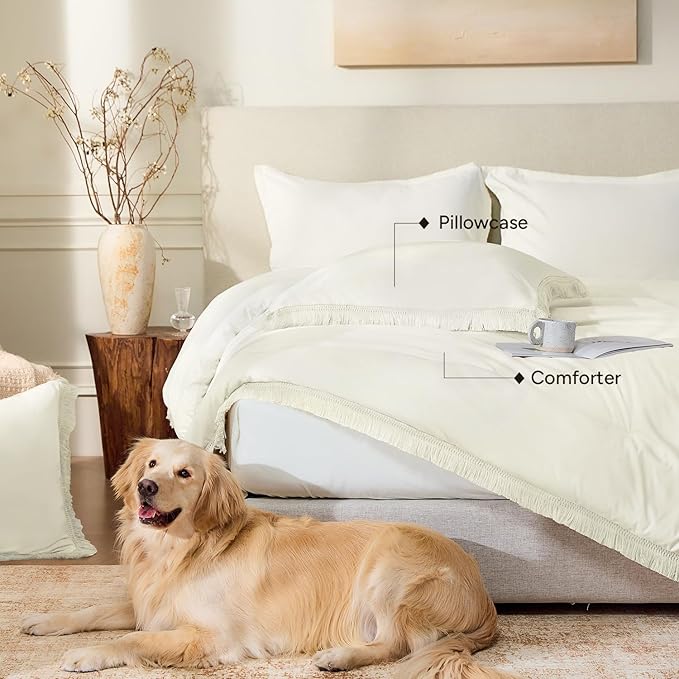 Andency Comforter Full Size Set Ivory, 3 Pieces Boho Ivory Lightweight Bedding - Image 5
