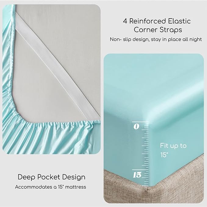 MR&HM Satin Bed Sheets, King Size Sheets Set - Image 4