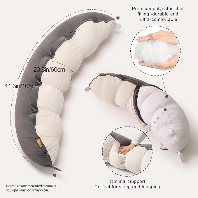 Peallow(Pat. Pend) – Long Round Body Pillow for Adults, Bolster Pillow for Sleeping, Soft and Supportive Pillow for Sleeping & Lumbar Support