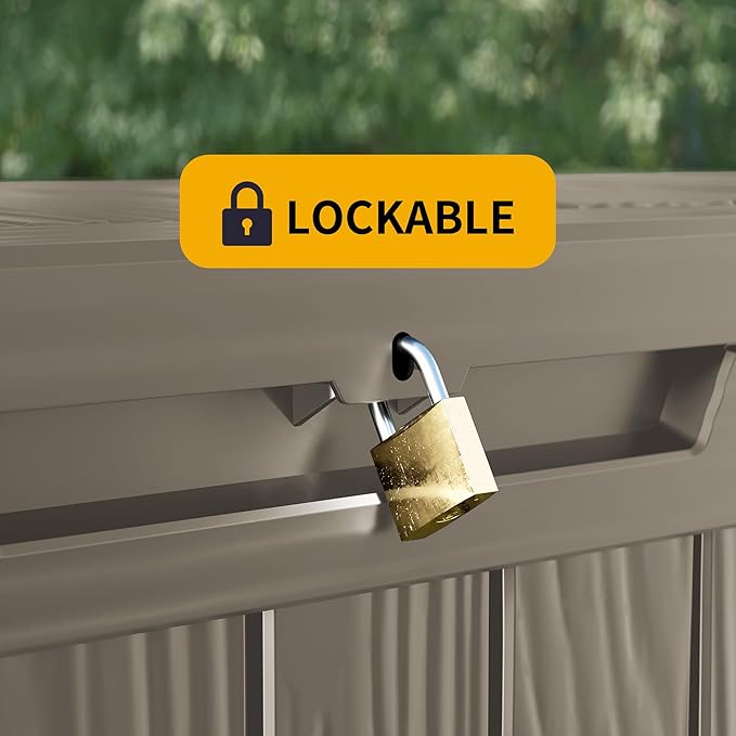 100 Gallon Outdoor Storage Box Waterproof Lockable Resin Deck Box Large, Patio Storage Bin for Pool Accessories Cushion Furniture, Garden Tools, UV-Resistant Outside Delivery Grey-DeskoryOffice