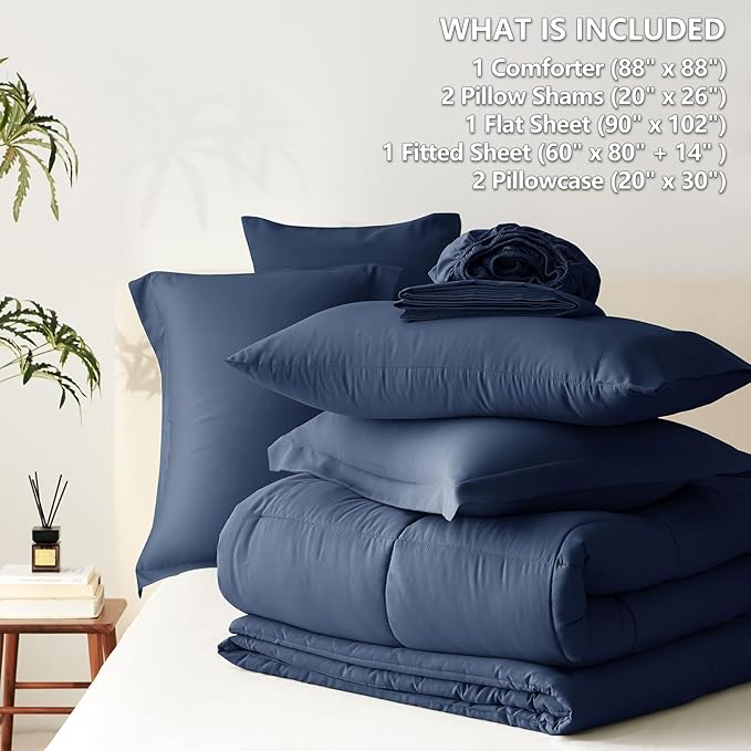 CozyLux Queen Comforter Set Navy Blue - Image 5