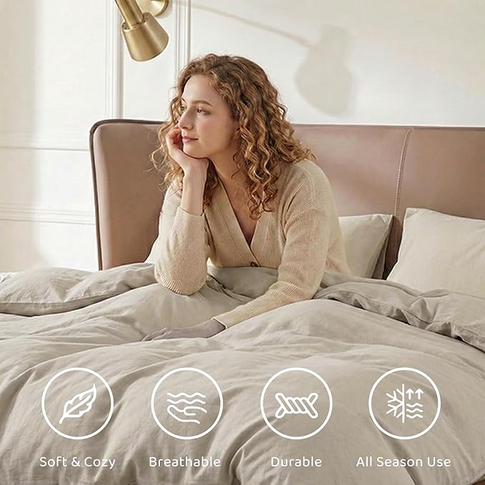 WRENSONGE King Size Comforter Set, 7 Pieces Soft Light Oatmeal Bed in a Bag King - Image 6