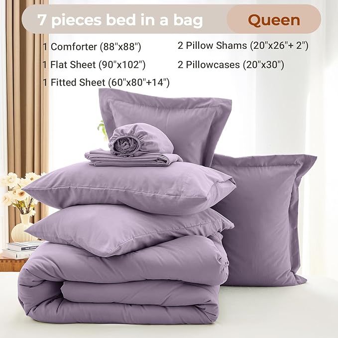 MUXHOMO 7 Pieces Queen Comforter Set, Soft Bed in a Bag Queen Size, All Season - Image 4