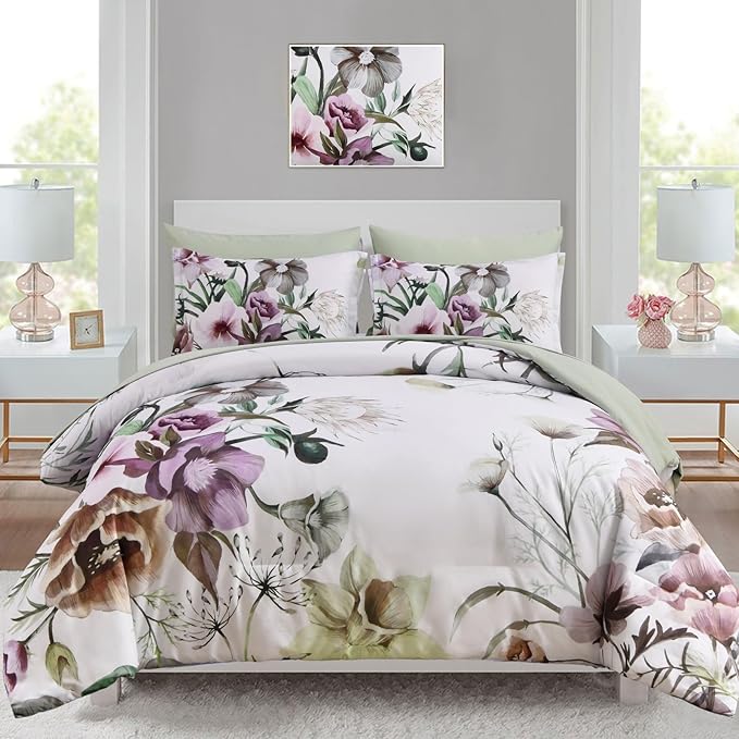 Luxudecor Floral Comforter Set Full Size 7 Piece, Elegant Floral Comforter by Luxudecor