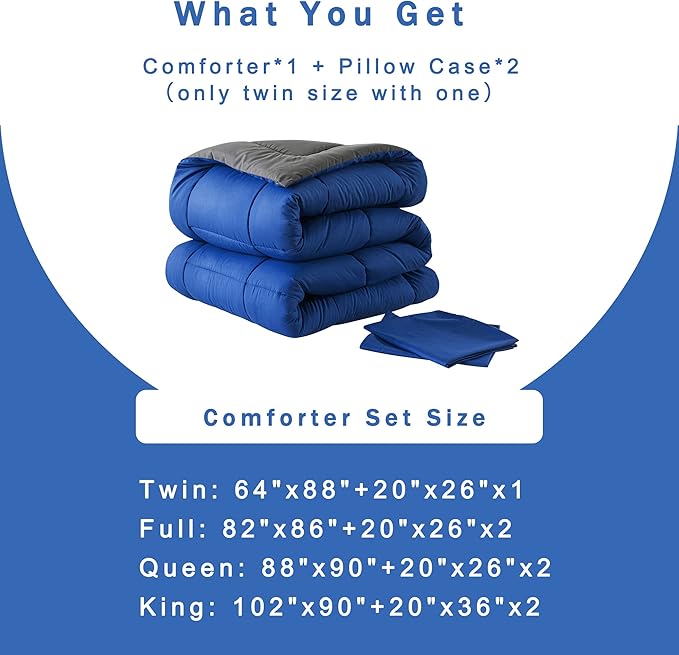 DOWNCOOL Blue/Grey Full Size Comforter Set - Image 6