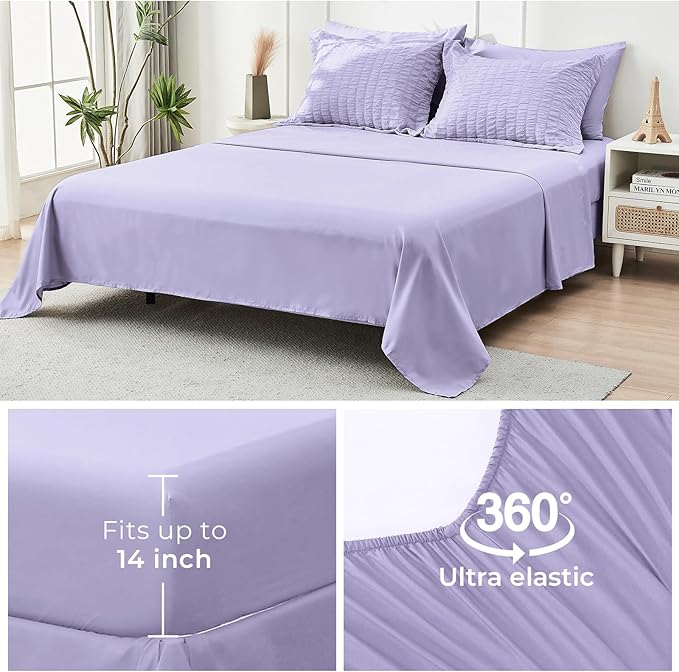 HYMOKEGE Light Purple Queen Comforter Set Seersucker 7 Pieces, All Season - Image 7
