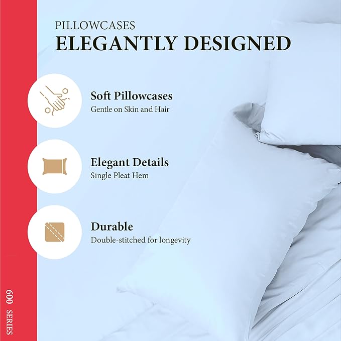 100% Egyptian Cotton King Pillow Case Set of 2 - Image 4