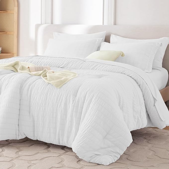 MUXHOMO 7 Pieces King Comforter Set, Seersucker Bed in a Bag King Size by MUXHOMO