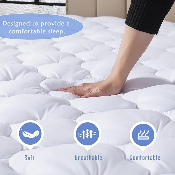 WhatsBedding Full Mattress Pad, Fitted Full Mattress Protector Soft - Image 3