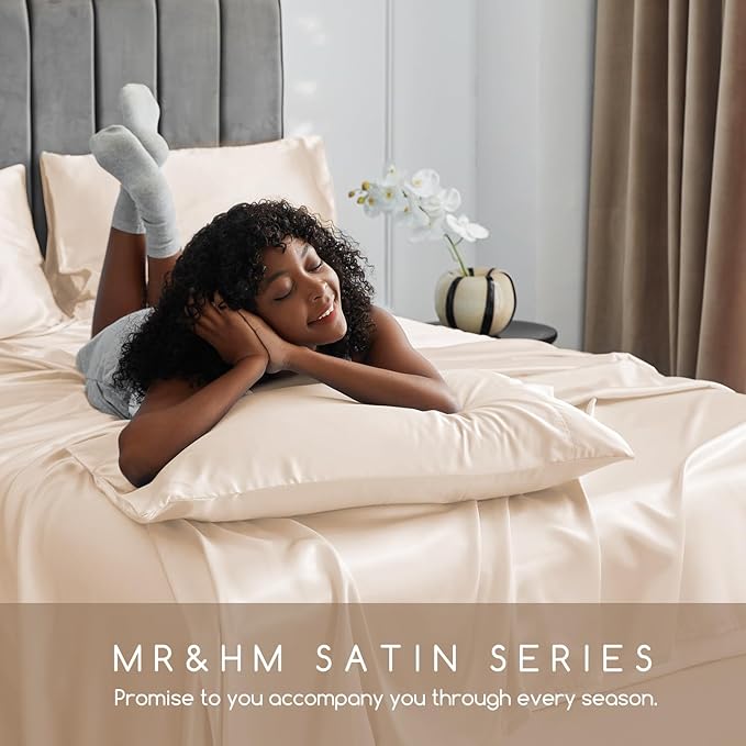 MR&HM Satin Bed Sheets, California King Size Sheets Set - Image 6