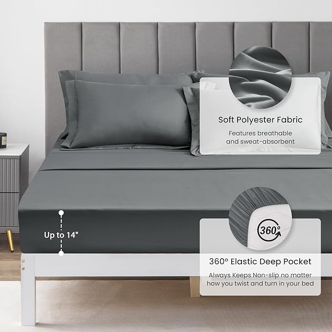 Love's cabin Queen Comforter Set Dark Grey, 7 Pieces Queen Bed in a Bag - Image 4