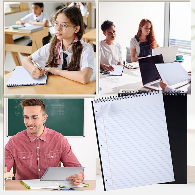 10 Packs 8.5" x 11" Top Spiral Notebook with 3 Hole Punched Legal Pads College Ruled Notepad 50 Sheets Hard Cardboard Paper Wirebound Notepad for Office School Business (White)-DeskoryOffice