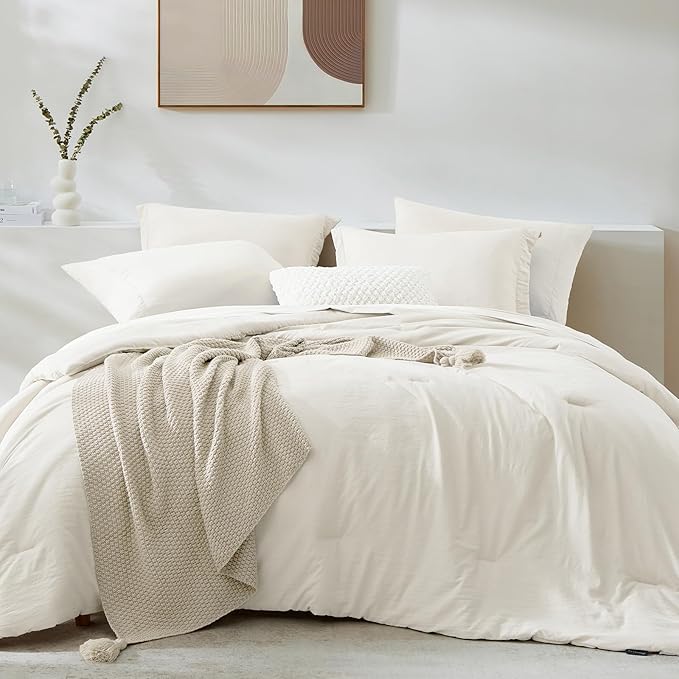 WRENSONGE Full Size Comforter Set- 7 Pieces White Bed in a Bag Full Size by WRENSONGE