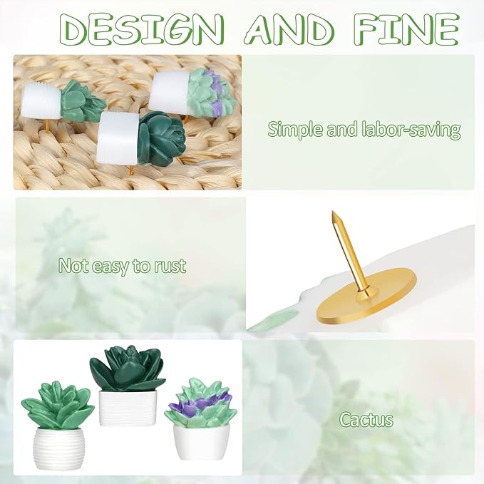20 Pieces Cute Succulent Plants Decorative Push Pins Colorful Floret Thumbtacks for Photo Wall, Feature Wall, Whiteboard, Cork Board, Map, Bulletin Board, Office or Home (Three Assorted Styles)-DeskoryOffice